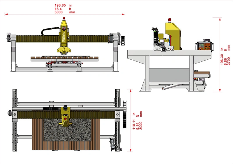 Granite Bridge Saw for Cut Stone Marble Quartz Dekton Countertop Monoblck Saw in USA with 2 Years Warranty