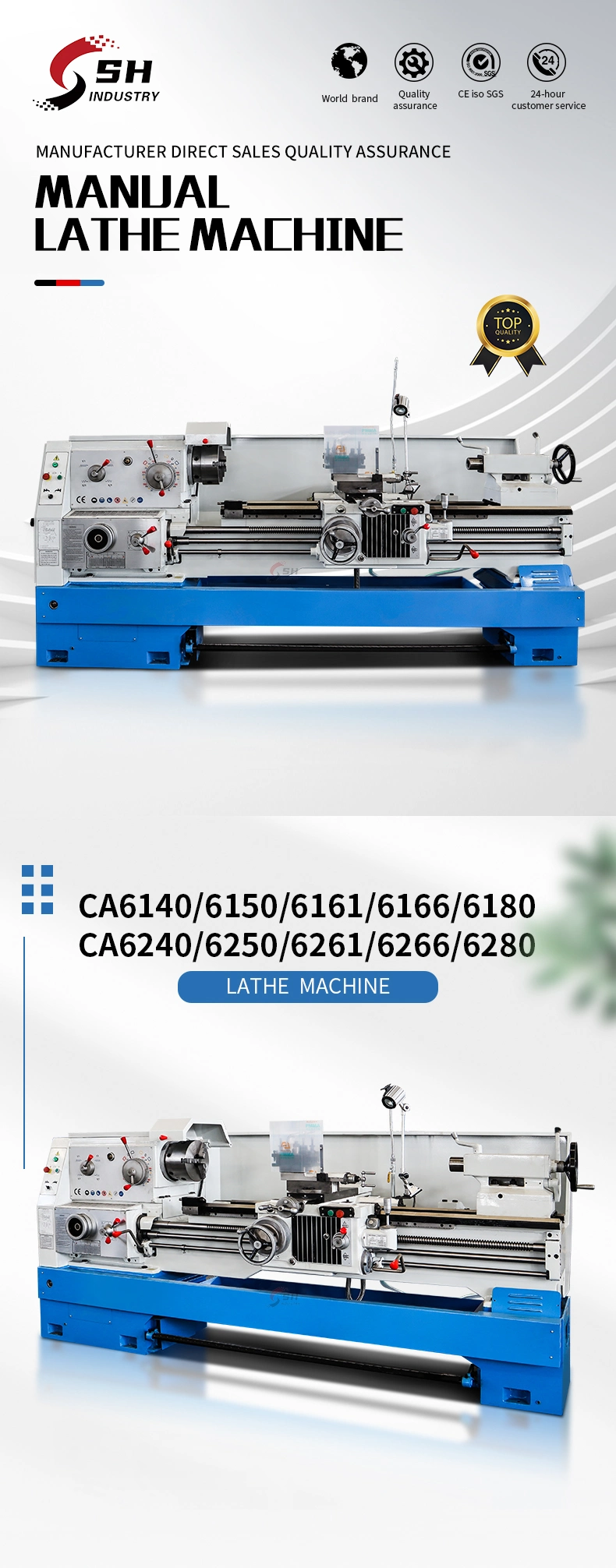 Ca6140 Ca6150 Ca6161 Ca6166 Ca6180 Horizontal Manual Metal Thread Cutting Tools Conventional Lathe Machine